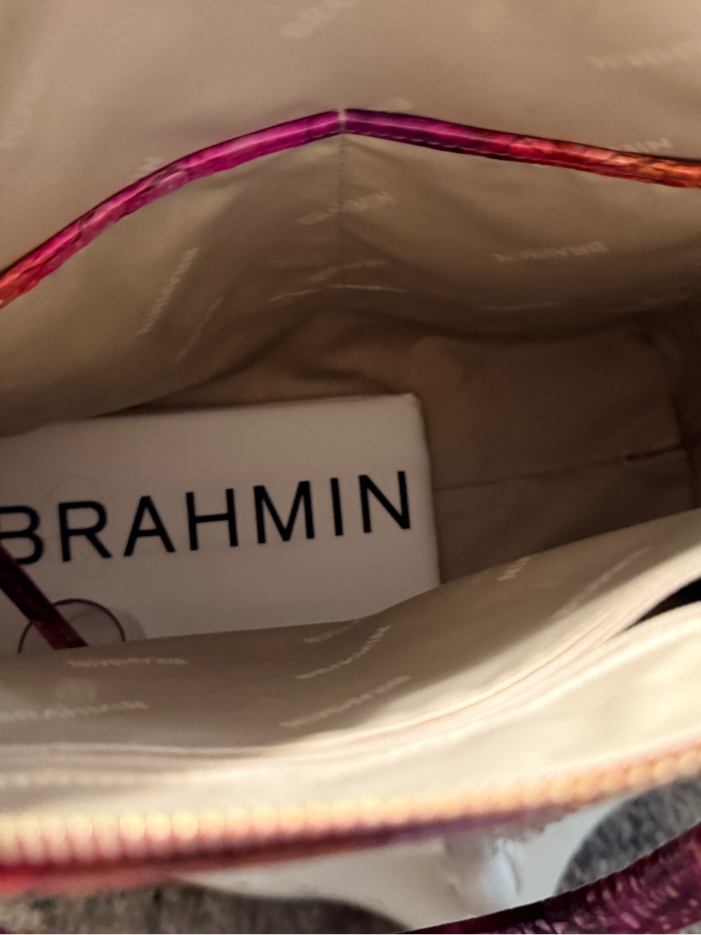 Brahmin Pink and Orange Croc-Embossed Satchel with Matching Wallet - Picture 7 of 10